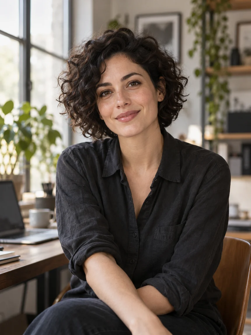 Fictional portfolio portrait of Jordan Vale in a creative workspace